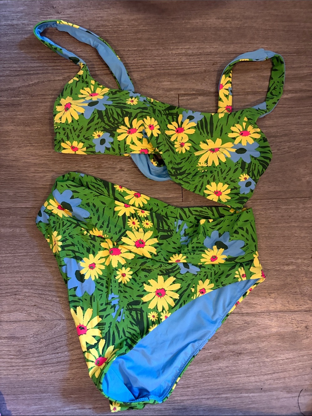 Floral Green High-Waist Bikini Swim Set - Green/Yellow